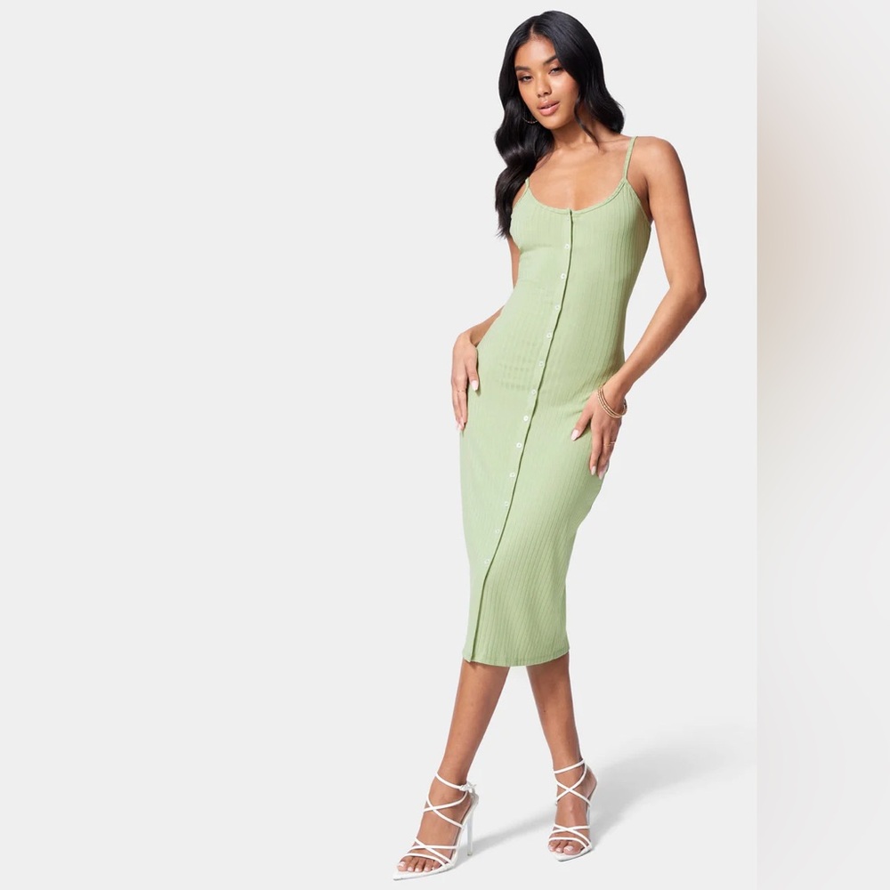Bebe Button Front Rib Midi Dress